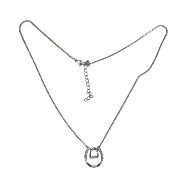 Rhinestone Dangle Pendant Filigree Silvertone Chain Necklace 16 Inch Choker - Picture 1 of 8